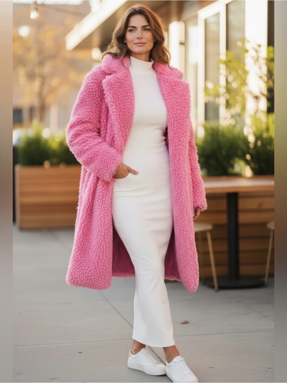 Shoe Dazzle Pink Teddy Faux Shearling Long Coat